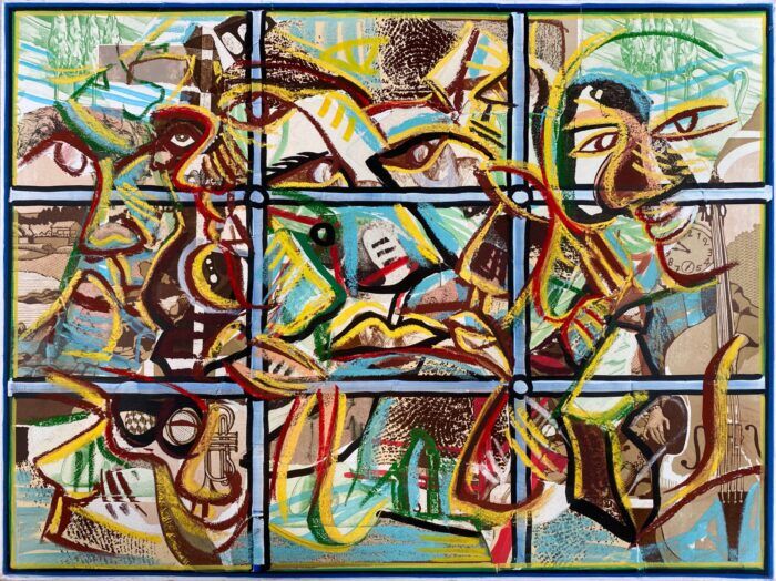 Thomas van der Linden - collage in gemengde techniek met maskers