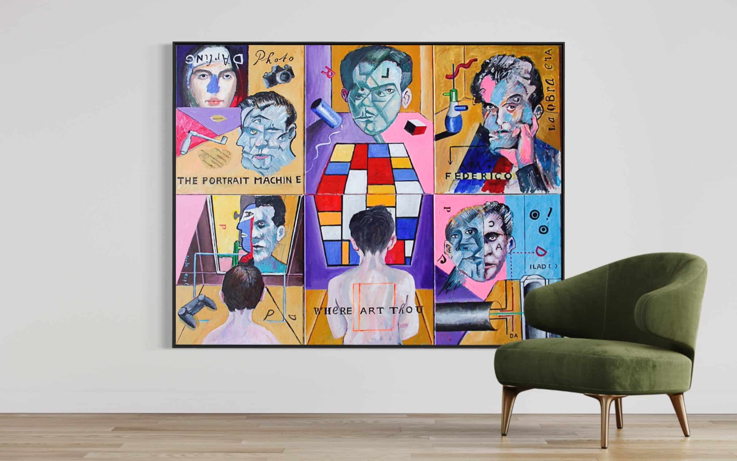 Ramon Gieling - "Five studies for Lorca" - impressie in interieur met lijst