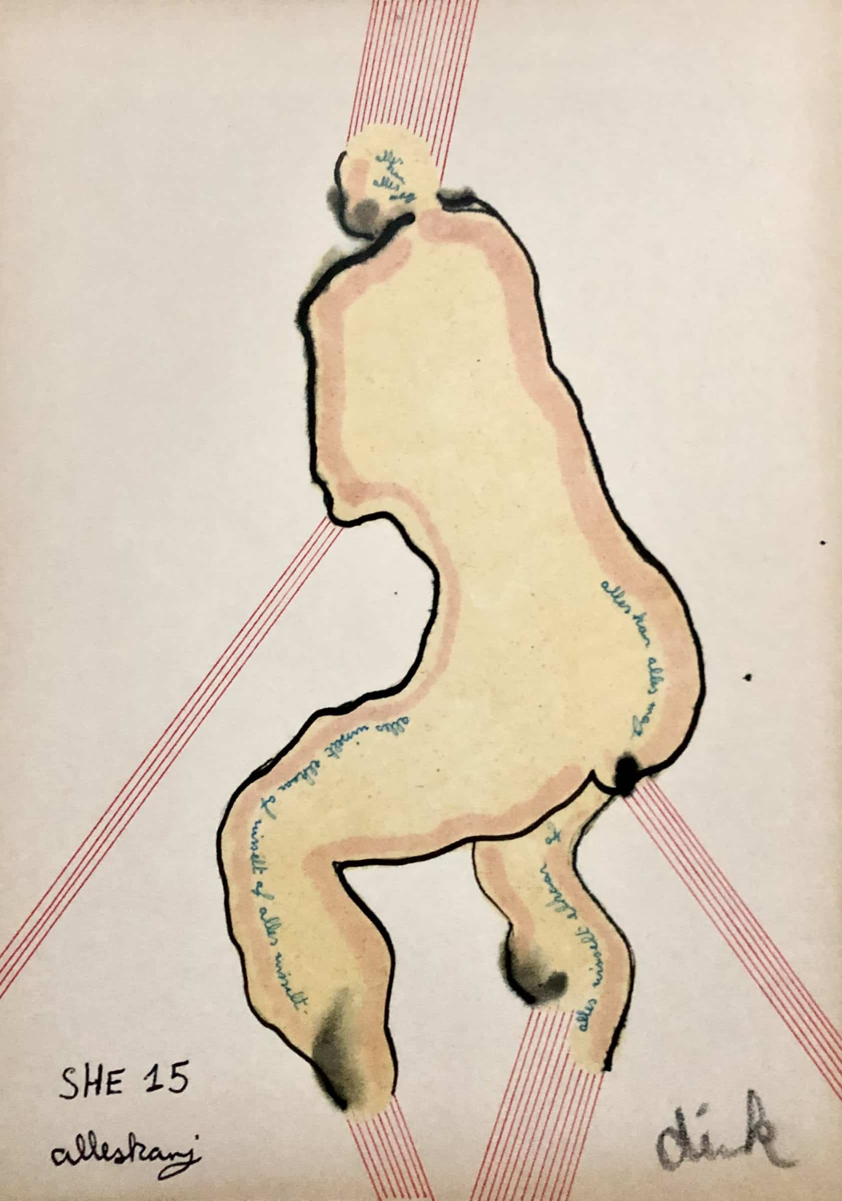 Dirk Celis - She 15 - acrylverf en stift op karton