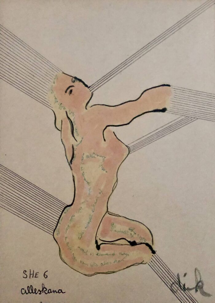 Dirk Celi s- She 6 - acrylverf en stift op karton