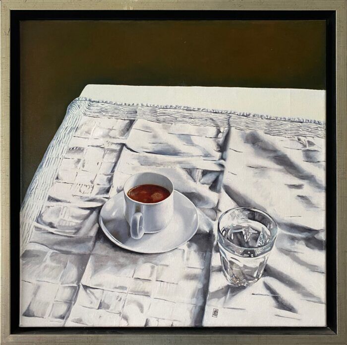 Ben Bodt - "Espresso met glaasje water" - olieverf op linnen