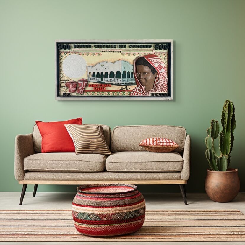 Thomas Tchopzan - 'Comoren 500 Frs CFA' Voorzijde, impressie in interieur