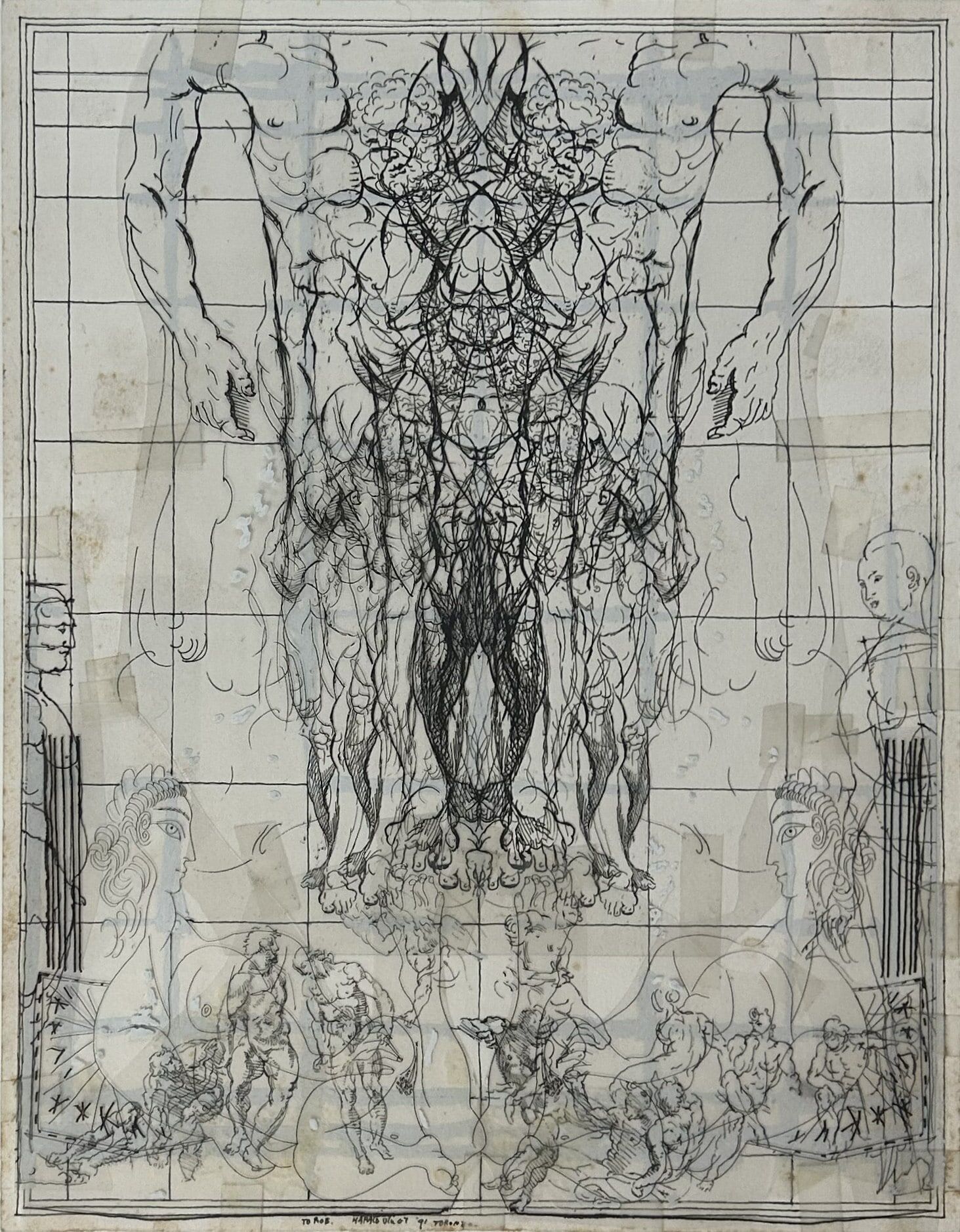 Harald Vlugt - Pentekening met collage voor Rob Scholte - afbeelding