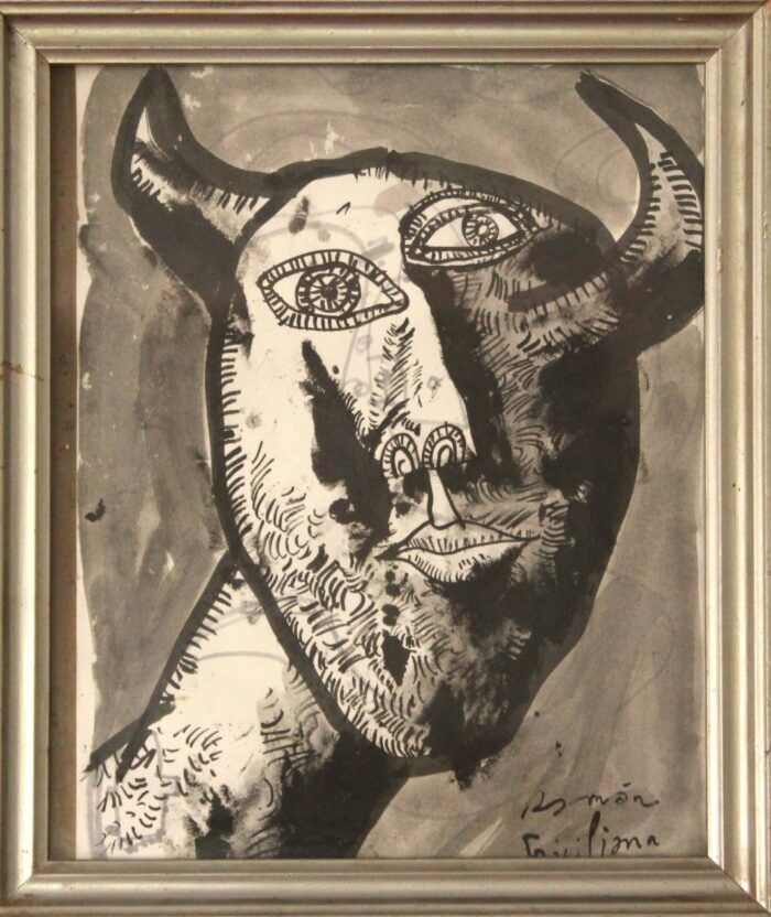 RAMON GIELING - "Minotaurus I" - inkttekening op papier met lijst