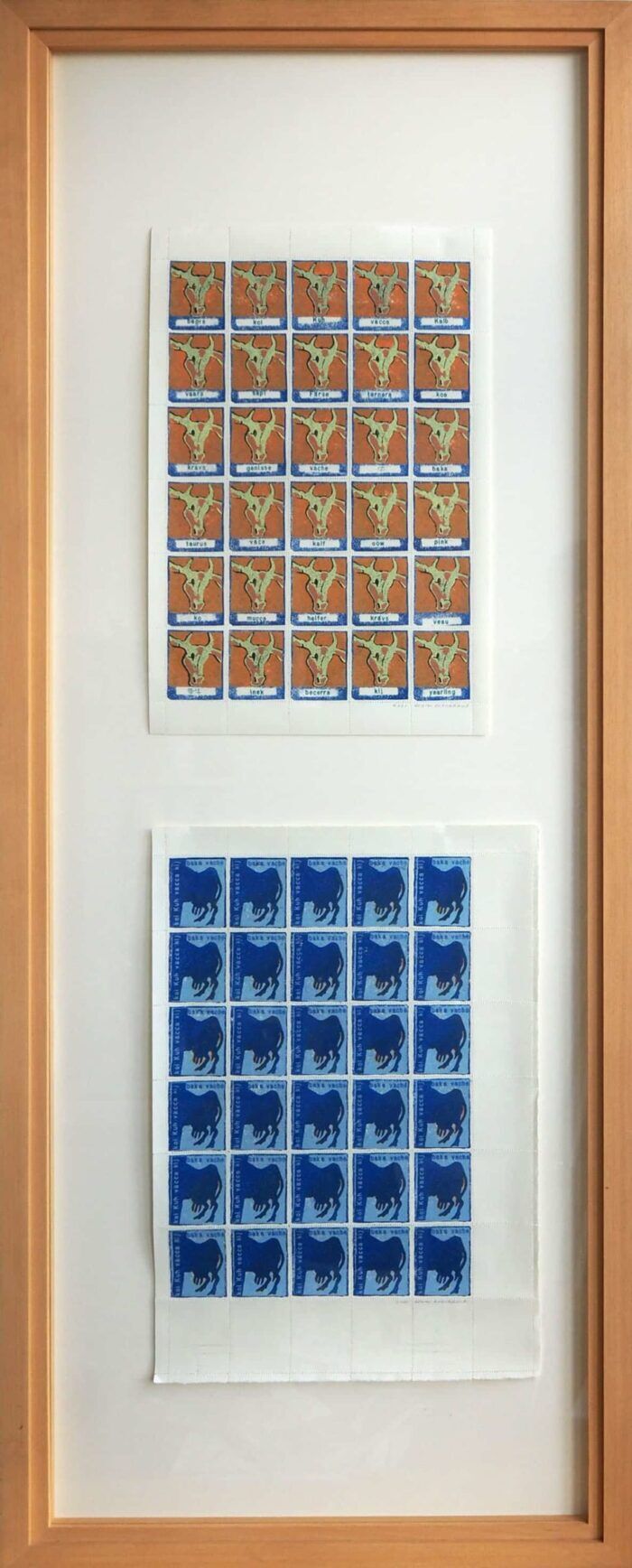 "Koe" - 2 x 5 kleuren Linodruk - Bram Boeckhout
