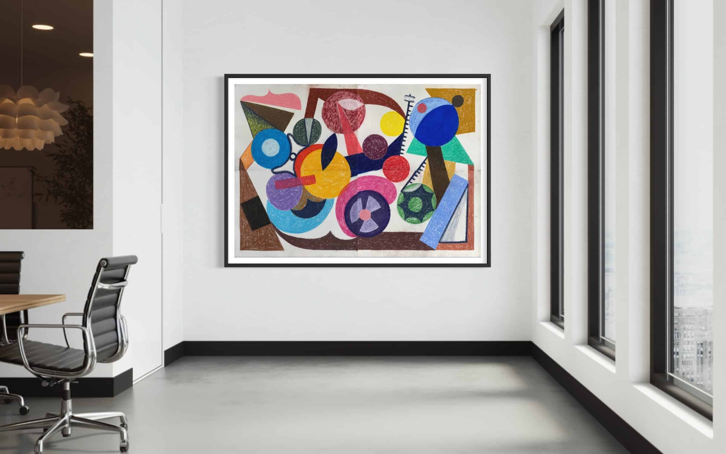 THOMAS VAN DER LINDEN - 'Mechanical Flower Trip' - Impressie afmetingen in interieur met lijst