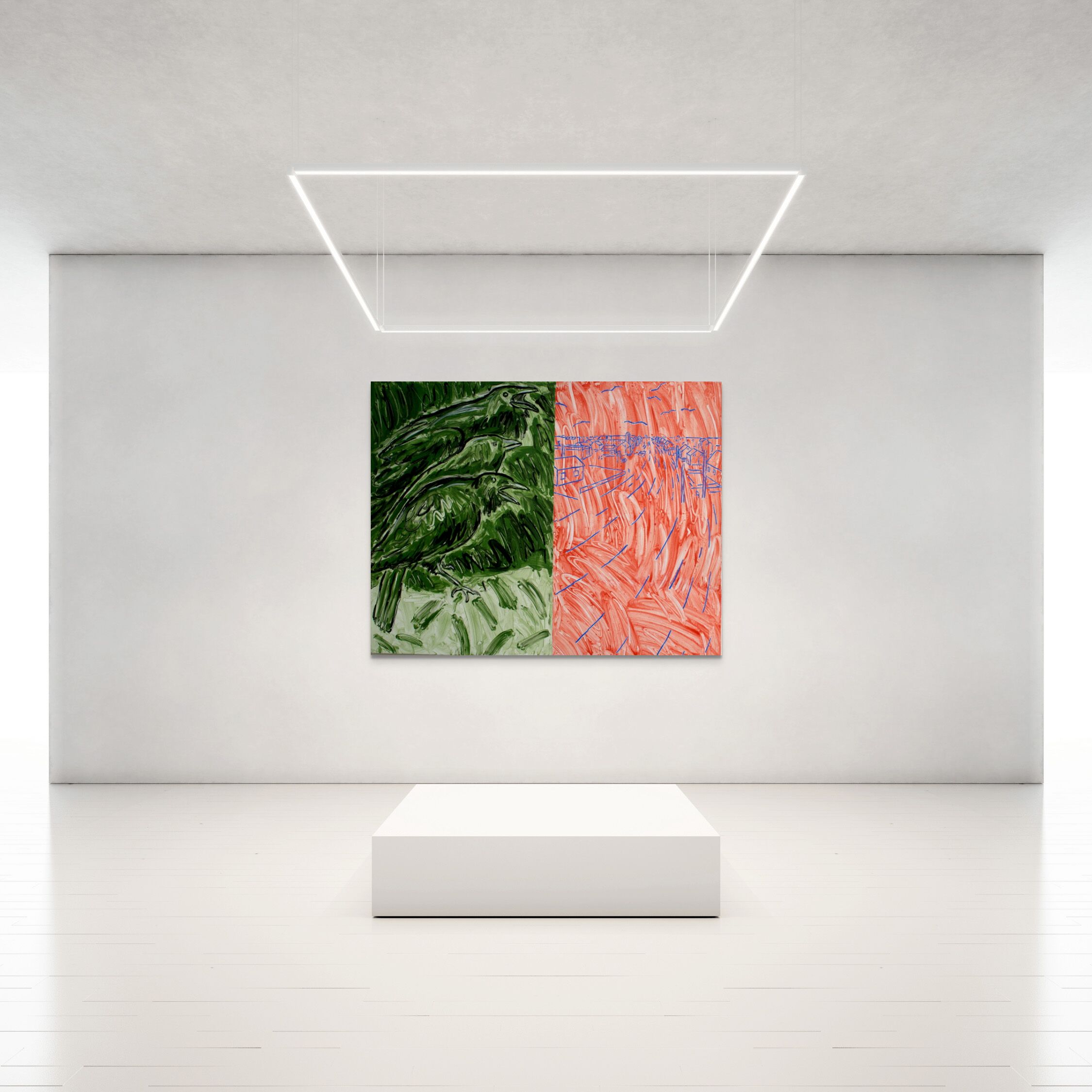 Aad Berlijn - 'Kraaien' - Acrylverf op doek, in interieur