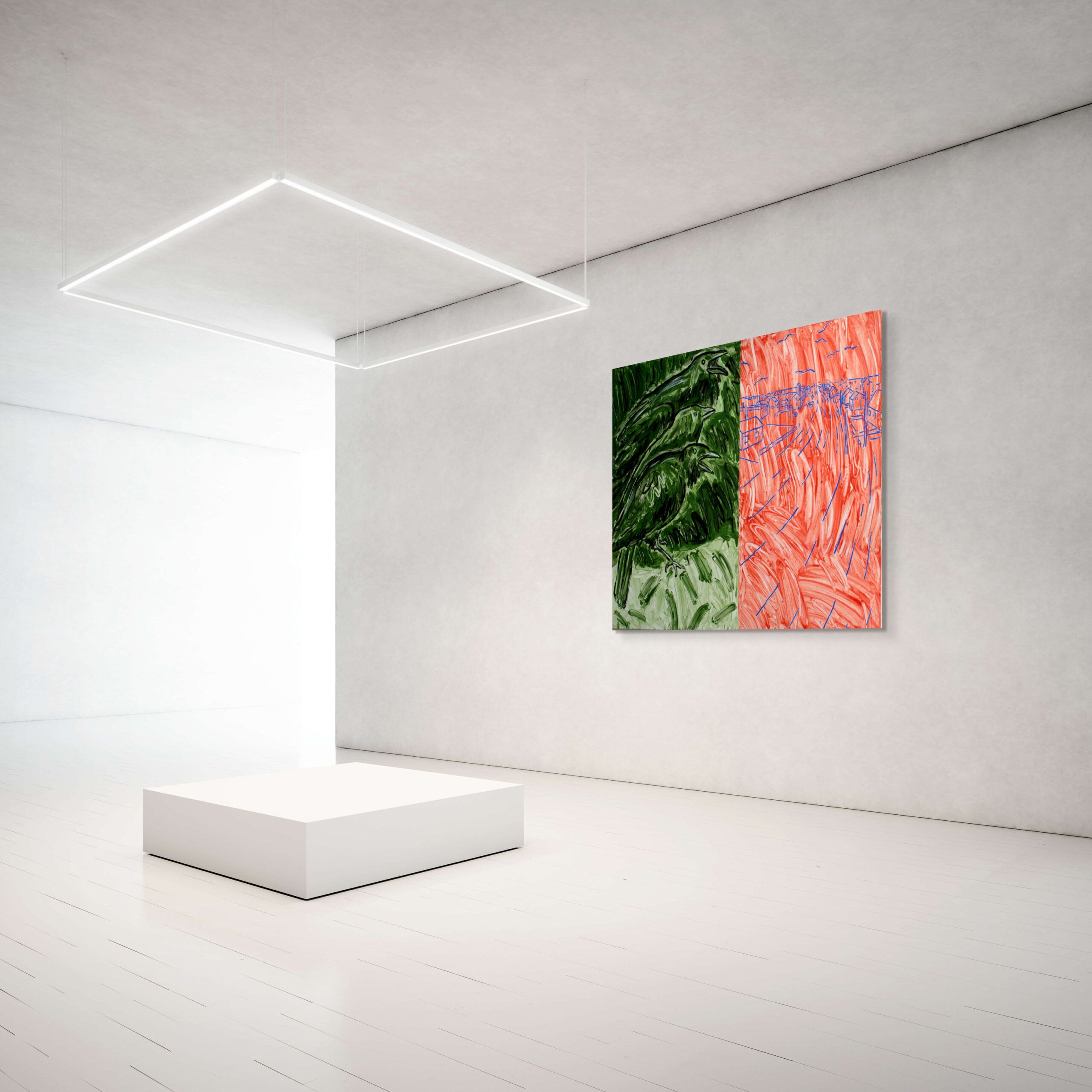 Aad Berlijn - 'Kraaien' - Zijaanzicht in interieur met lijst