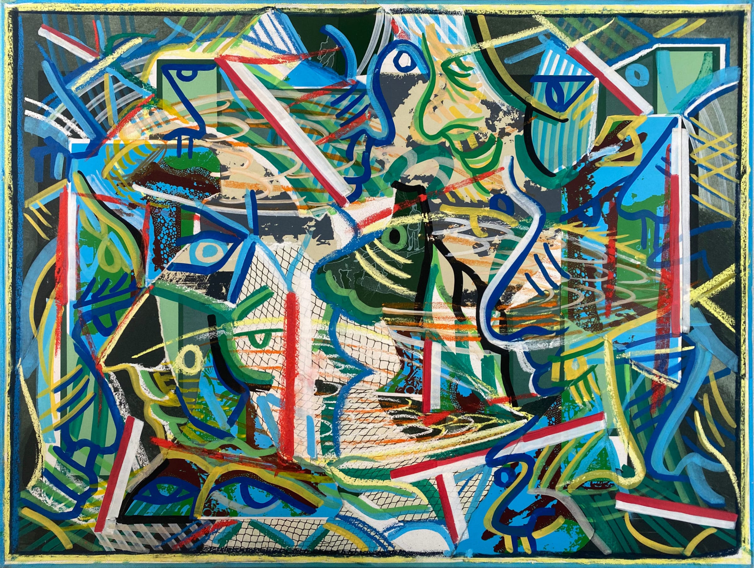 Thomas van der Linden - "Blauw + Groen Coulissen" - gemengde techniek op doek