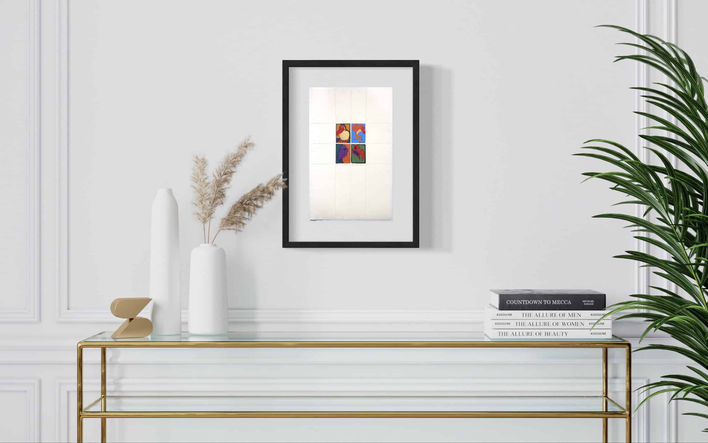 Bram Boeckhout - "Pegvogel" - Impressie in interieur met lijst