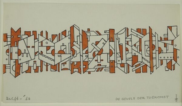Henk Zweerus - 'City of the future' - gouache on paper, in frame