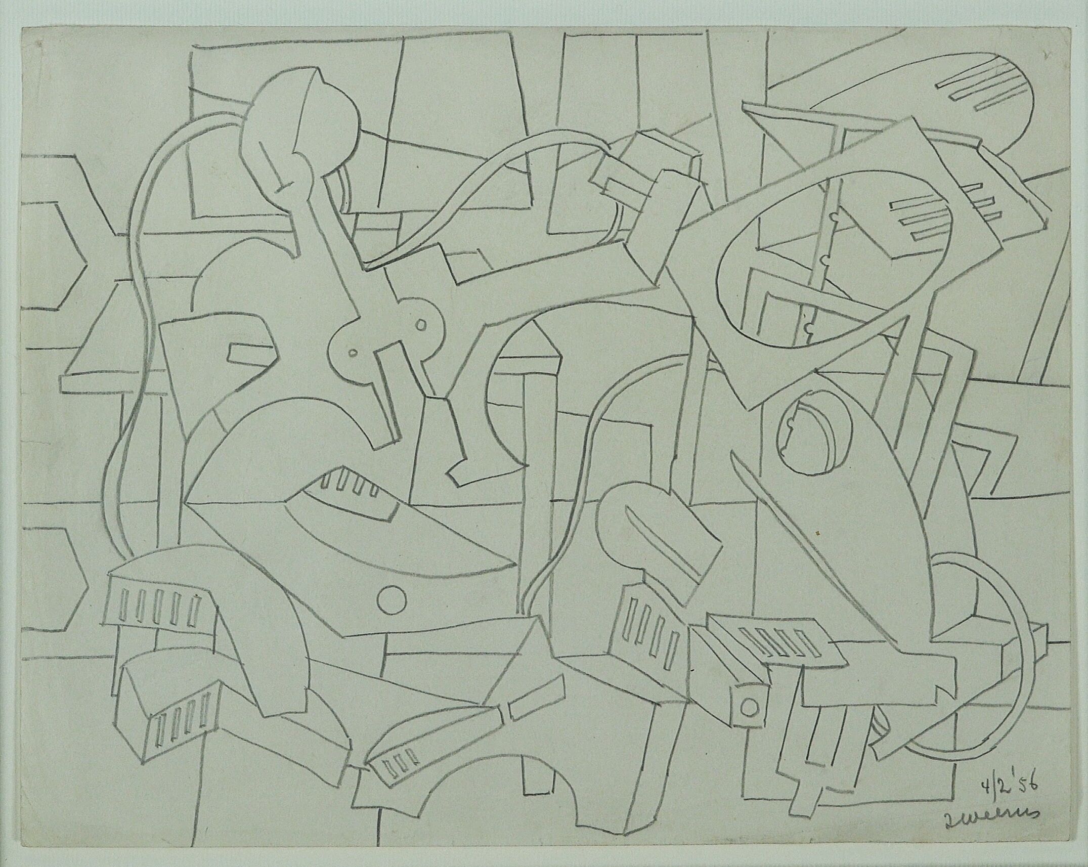 Henk Zweerus - Potloodtekening op papier in lijst