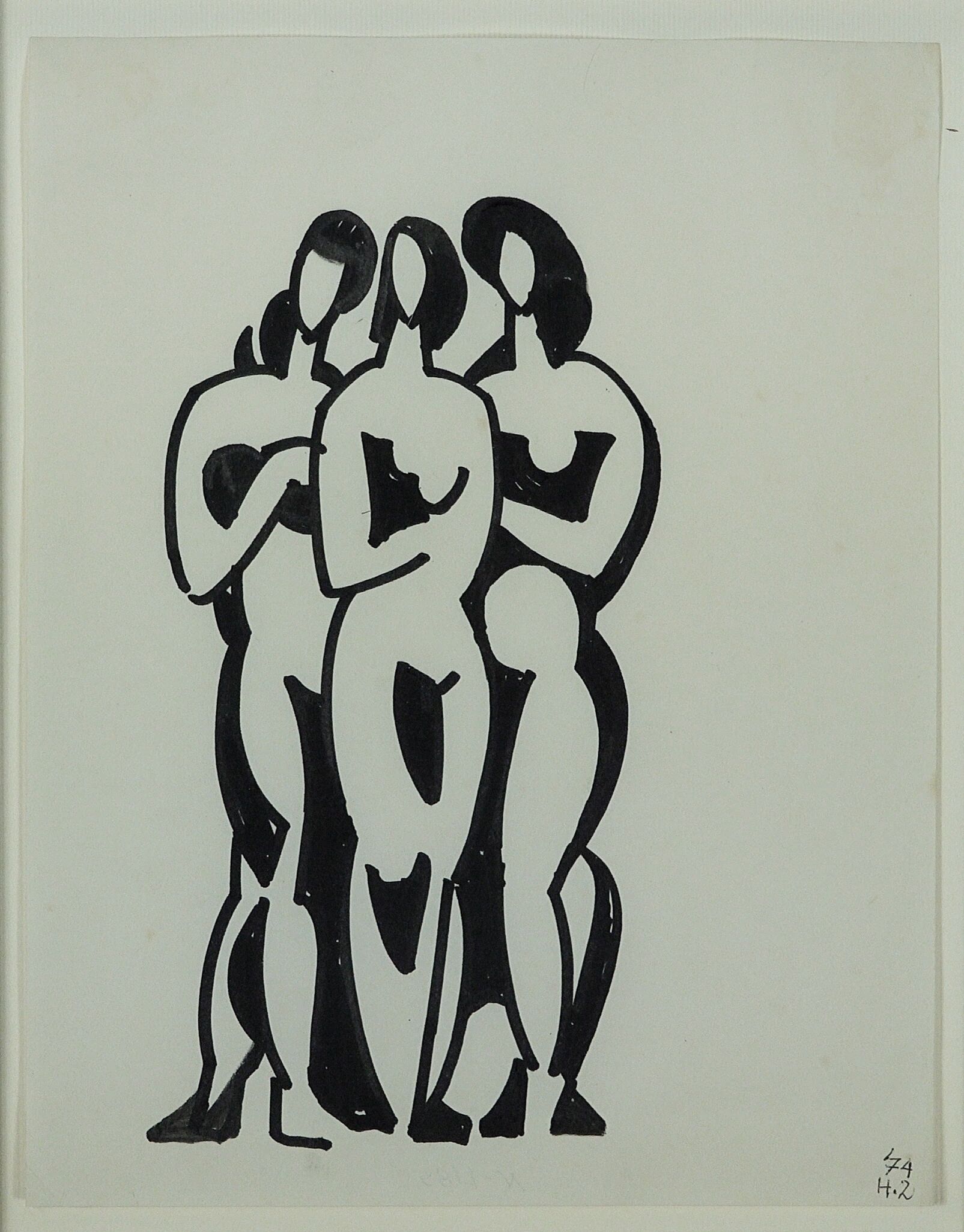 Henk Zweerus - 'De drie gratiën' inkttekening in lijst