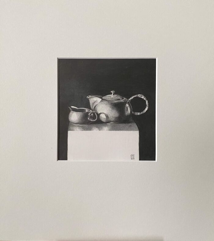 Ben Bodt - "Tinnen theepot met melkkannetje" - in passepartout