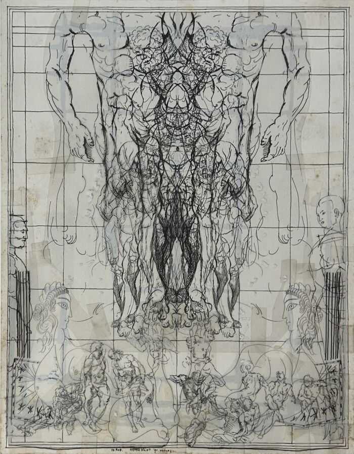 Harald Vlugt - Pentekening met collage voor Rob Scholte - afbeelding