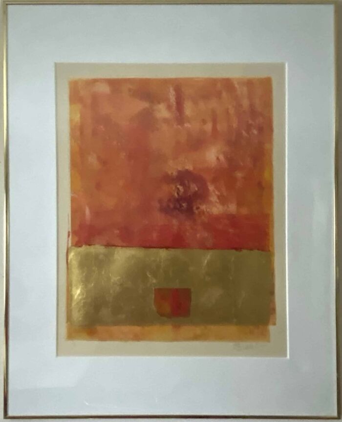Steve Wood - Monoprint zonder titel, geschept papier, met lijst