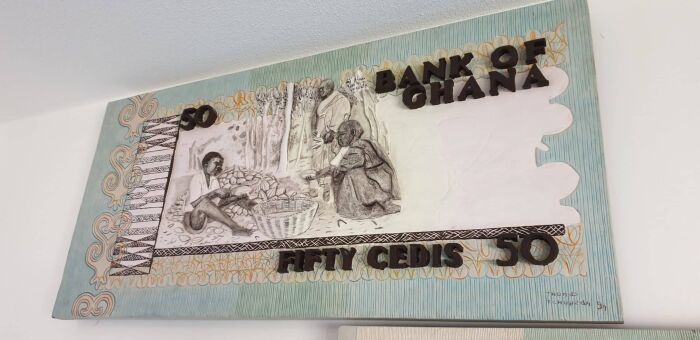 THOMAS TCHOPZAN - "Bank of Ghana, Fifty Cedi" Back side (hardwood, large)