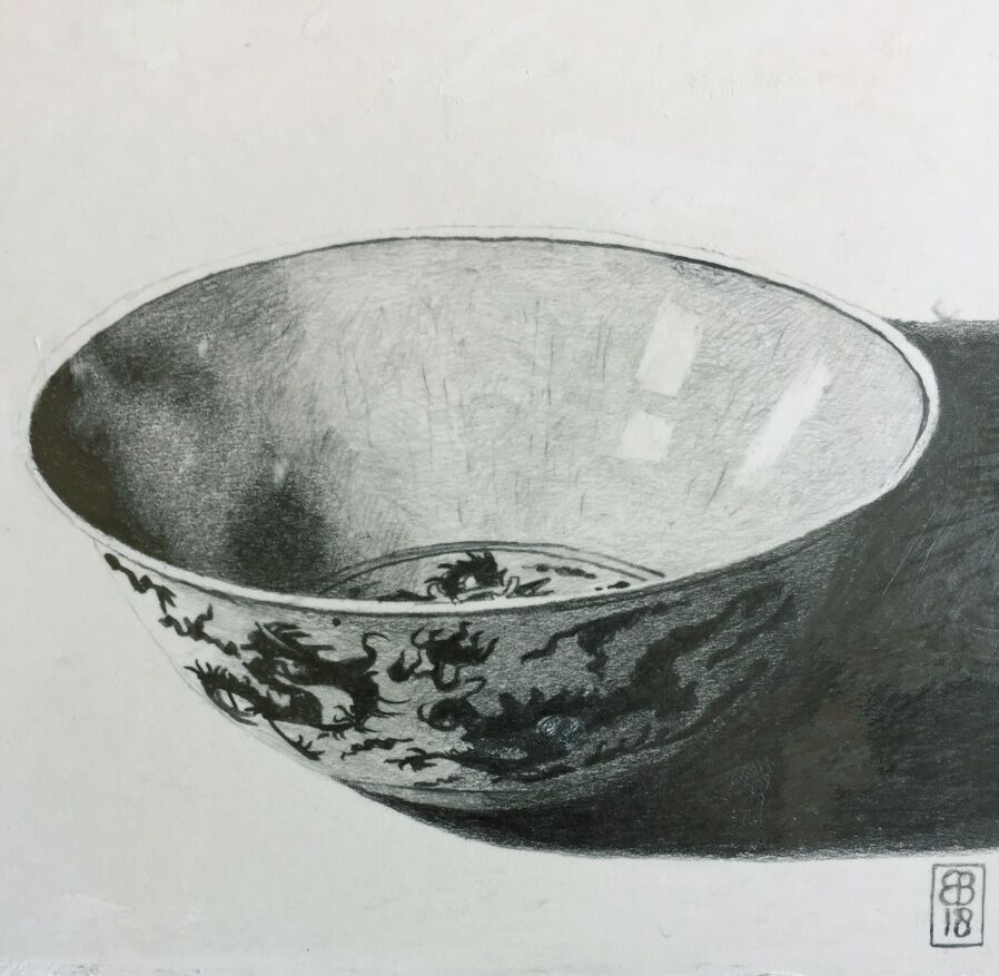 Ben Bodt - "Chinese schaal" - crayon op hout