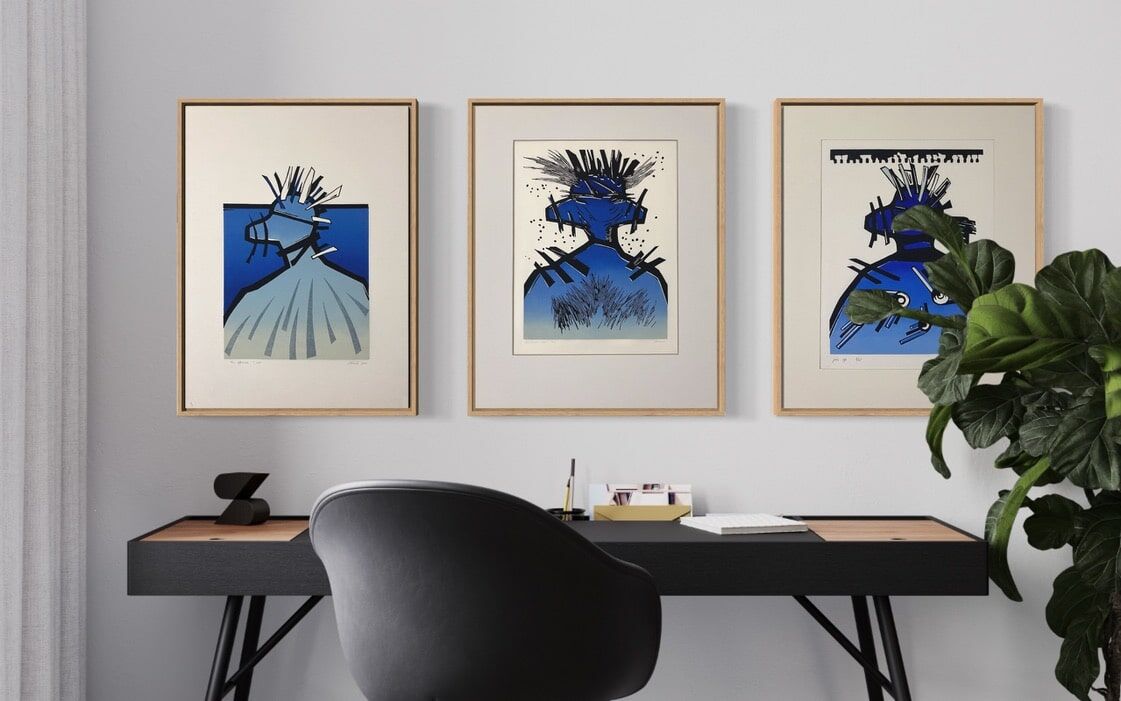 ANTON HOMAN - Blauwe serie hardboardsneden - impressie afmetingen in interieur