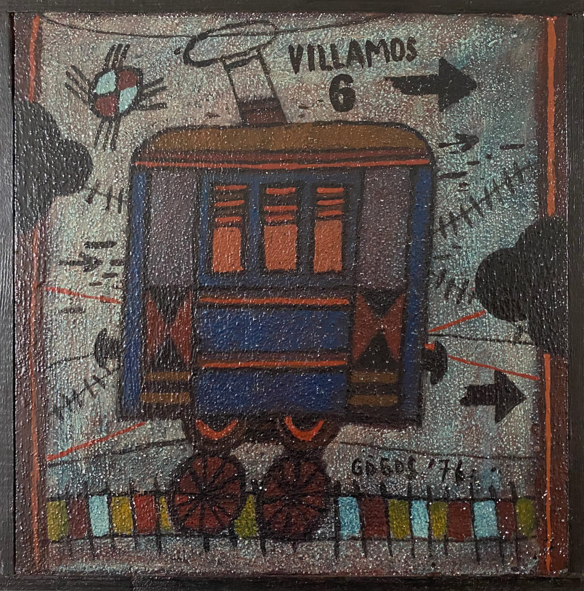 Ferenc Gögös - "Villamos" - acrylverf op hardboard