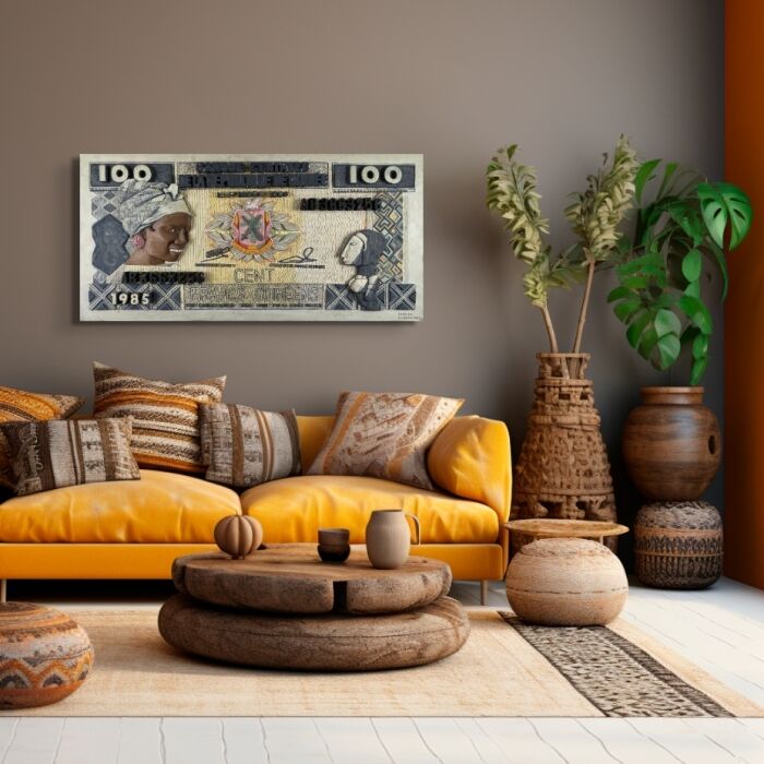 Thomas Tchopzan - 'Centrale Bank Guinee 100 Frs' Voorzijde - impressie in interieur