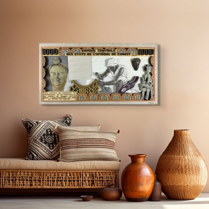 Thomas Tchopzan -'Centrale Bank West-Afrika 1000 Frs CFA' Achterzijde - impressie interieur
