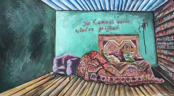 Ramon Gieling - "Die kammer würde wieder geöfnett", acrylverf op geschept papier